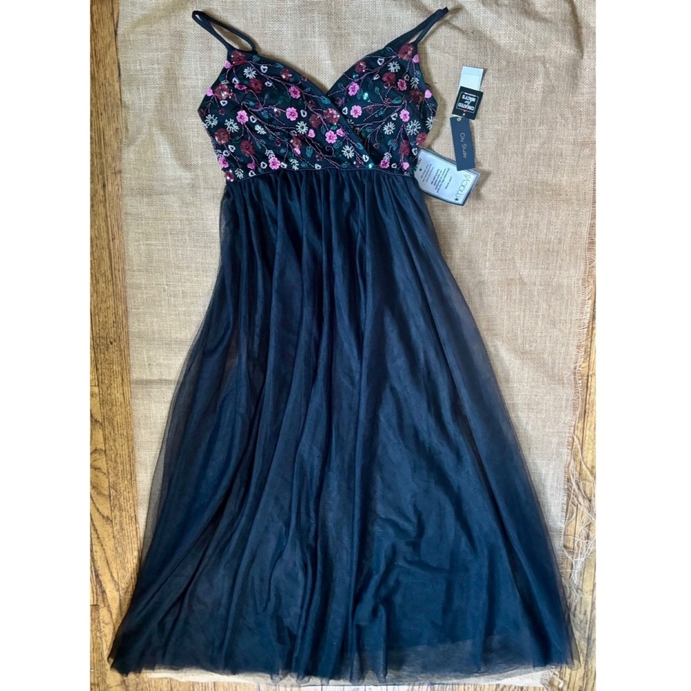 Vintage Beaded Sequin Bodice Black Tulle Prom Dress Gown Juniors Size 13 NOS - Picture 2 of 6